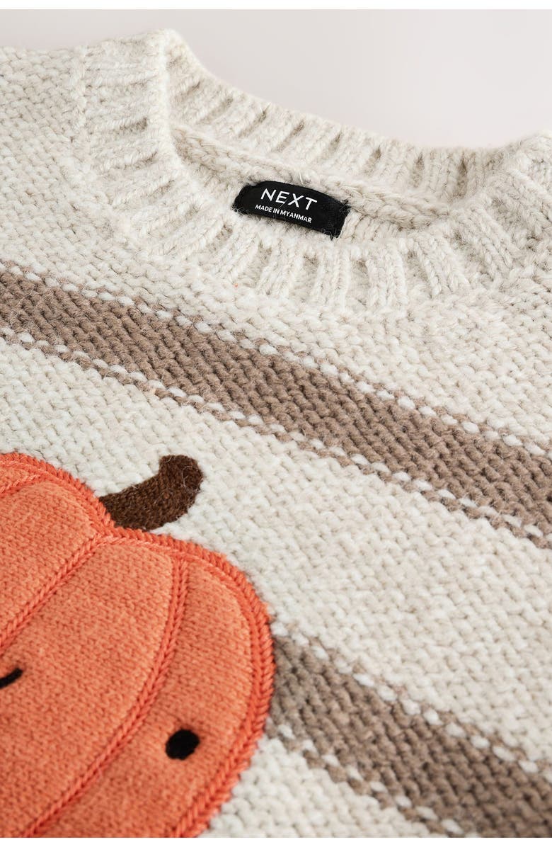NEXT Kids' Stripe Pumpkin Graphic Sweater, Alternate, color, Neutral