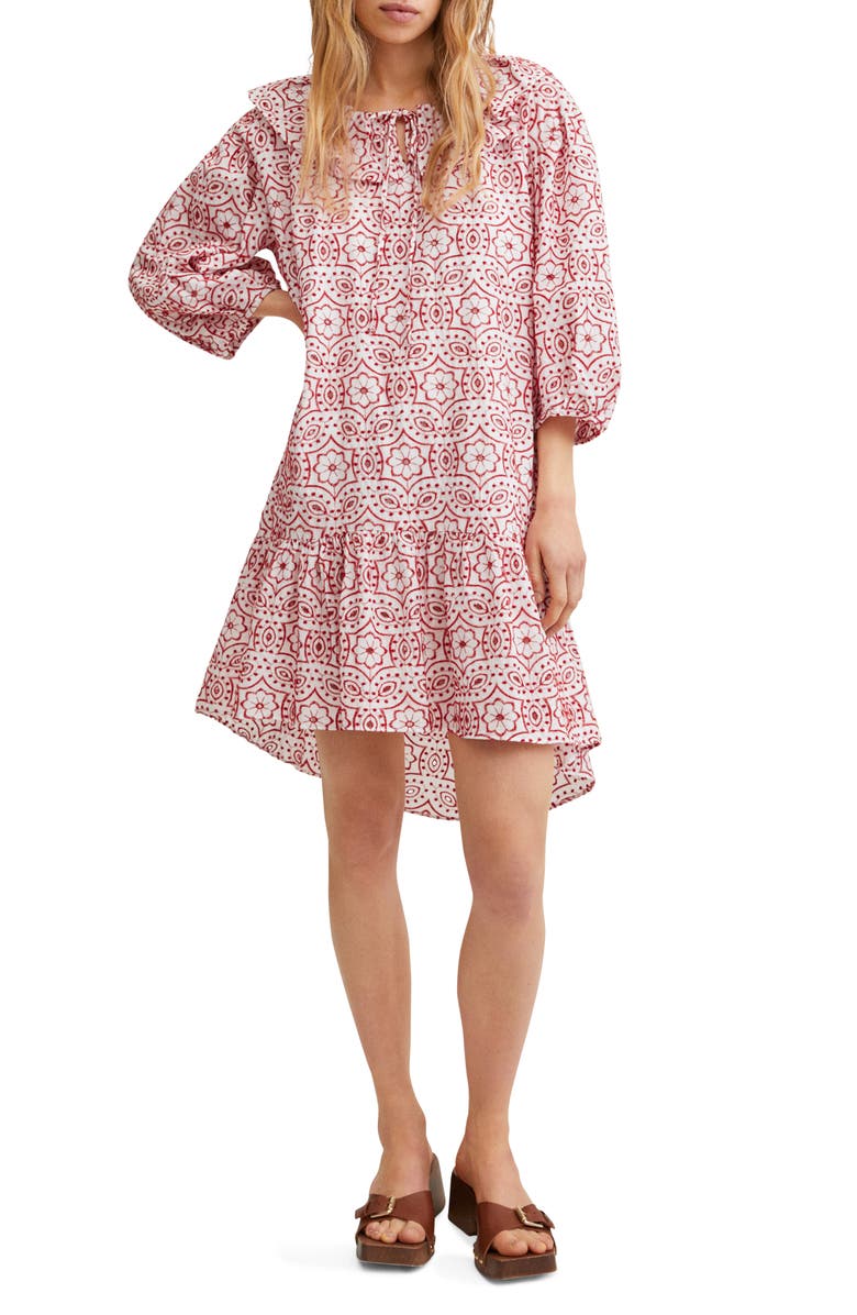 MANGO Embroidered Tiered Cotton Dress, Main, color,