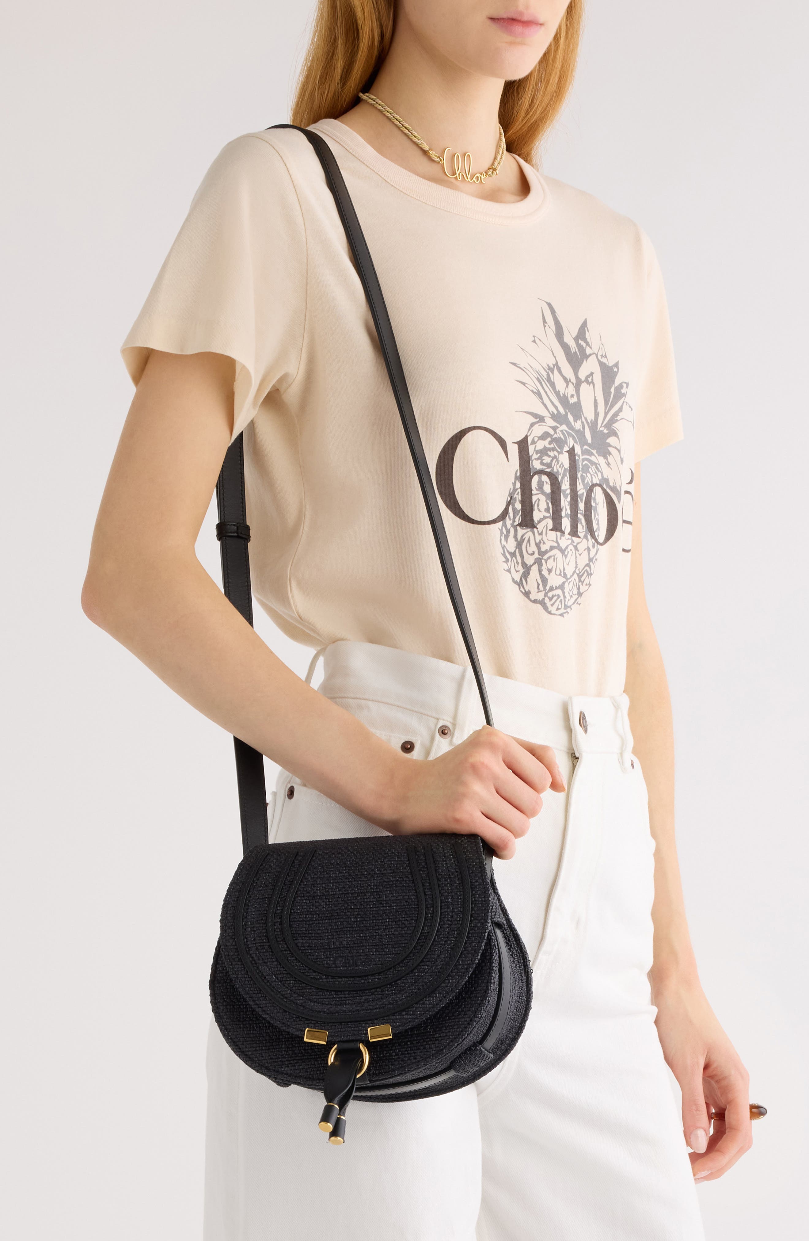 Chloé Small Marcie Woven Crossbody Bag, Alternate, color, Black