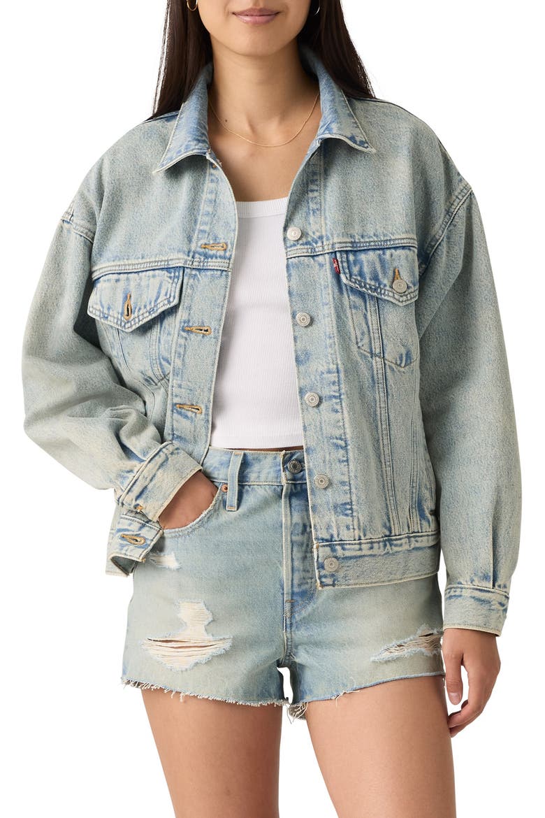 '90s Denim Trucker Jacket, Main, color, A LITTLE HAZY TRUCKER
