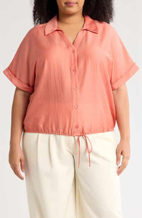 Adrianna Papell Short Sleeve Tie Front Button-Up Shirt