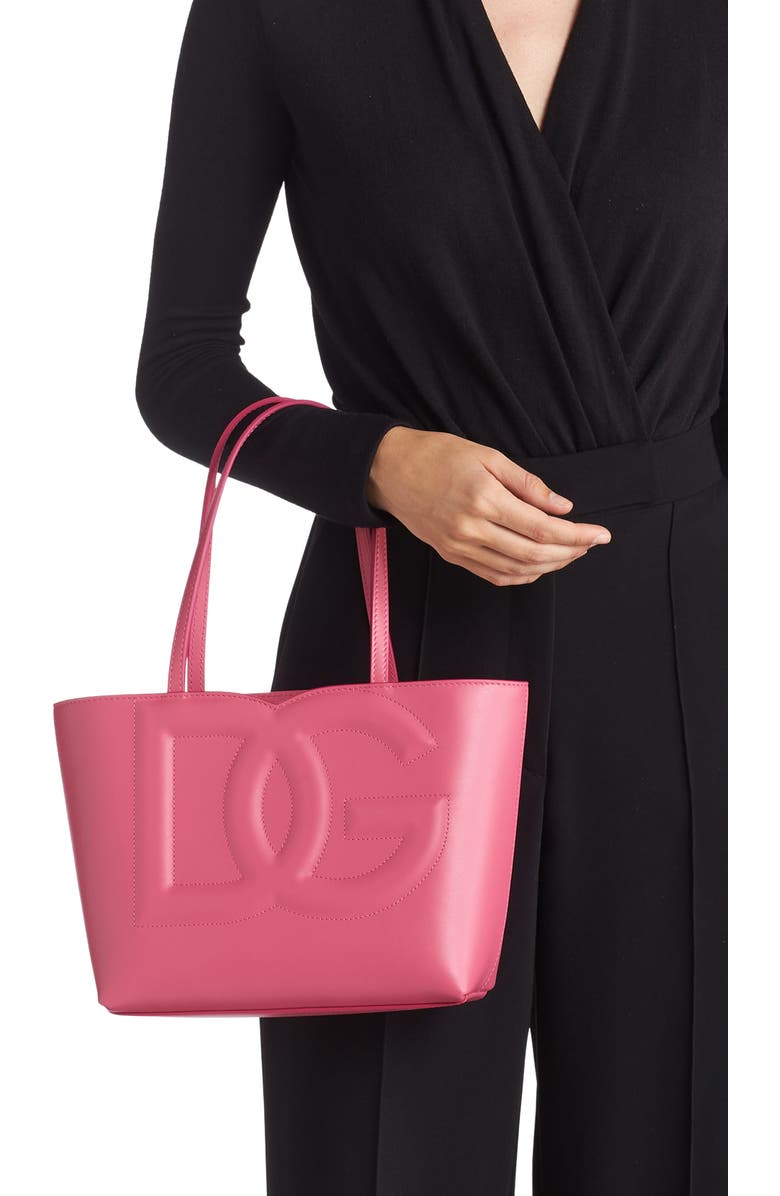 Dolce&Gabbana Small DG Logo Leather Tote, Alternate, color, Light Lilac