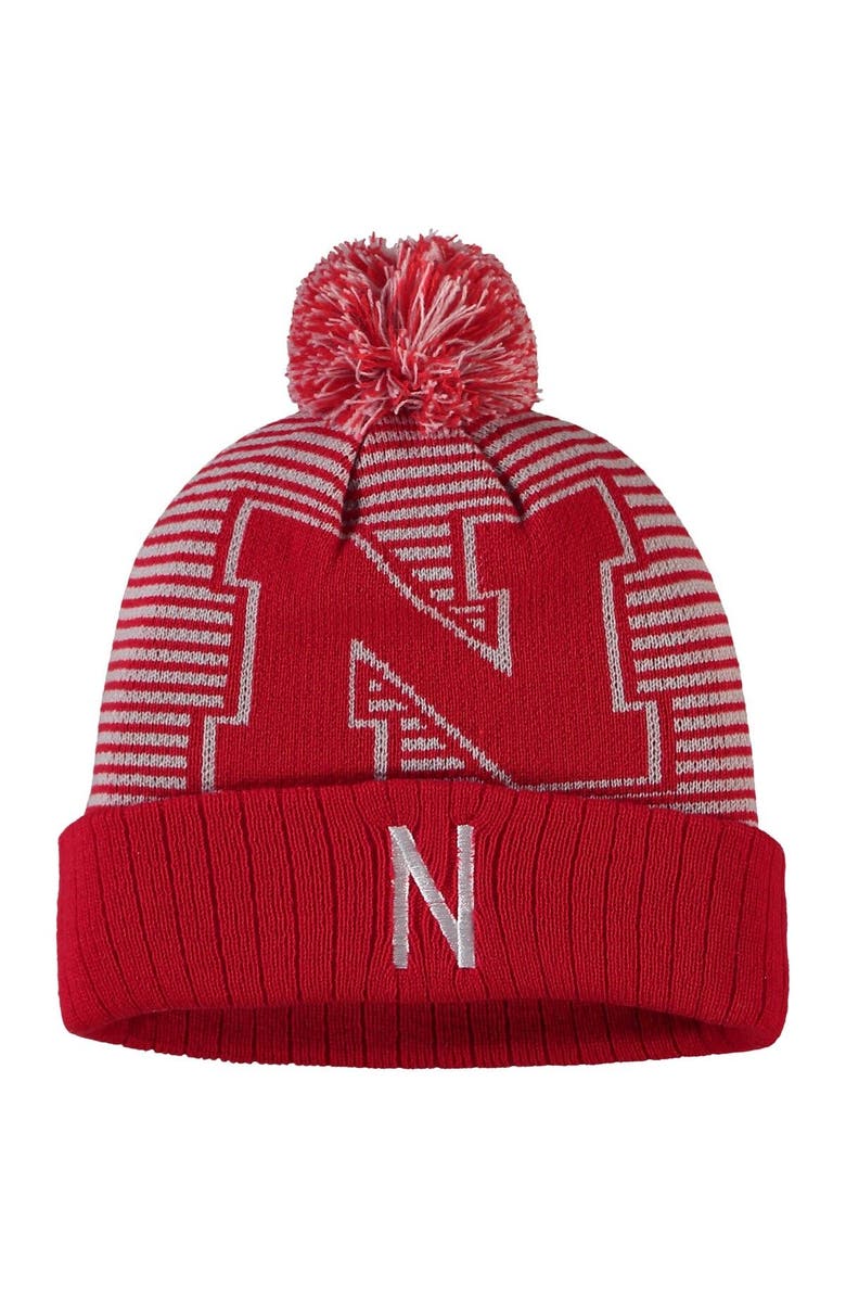 TOP OF THE WORLD Men's Top of the World Scarlet Nebraska Huskers Line Up Cuffed Knit Hat with Pom, Main, color, Scarlet