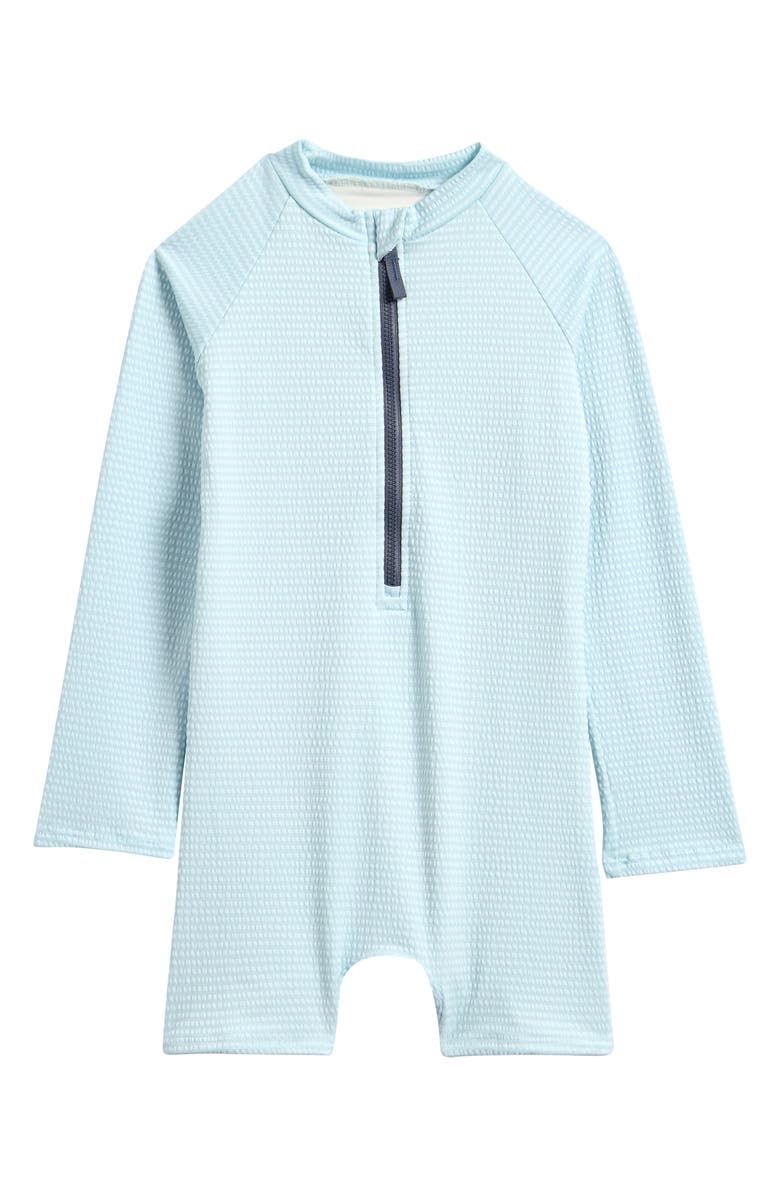 Pehr Kids' Long Sleeve One-Piece Rashguard Swimsuit, Main, color, Seersucker Lake