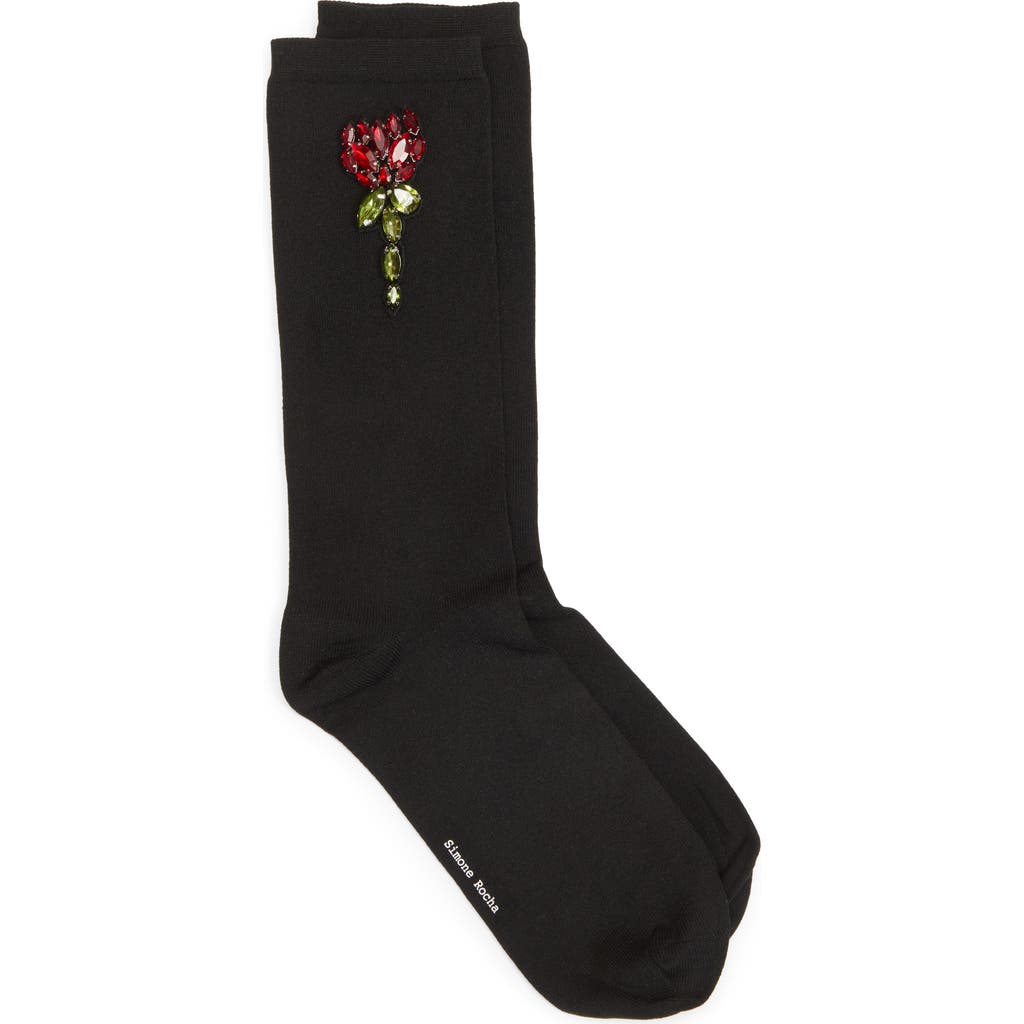 Simone Rocha Carnation Crystal Embellished Socks In Black/red/multi
