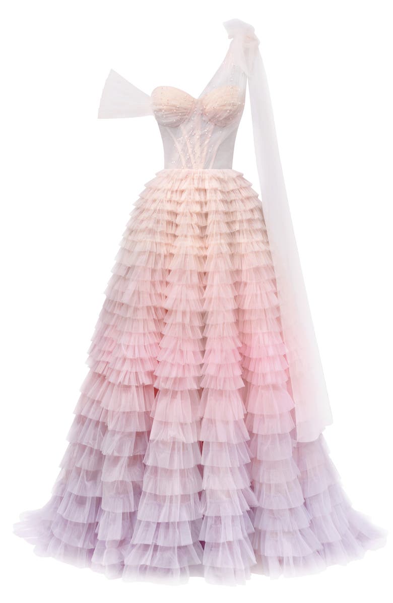 Milla Charming Ball Gown With The Frill-Layered Ombre Maxi Skirt, Main, color, 