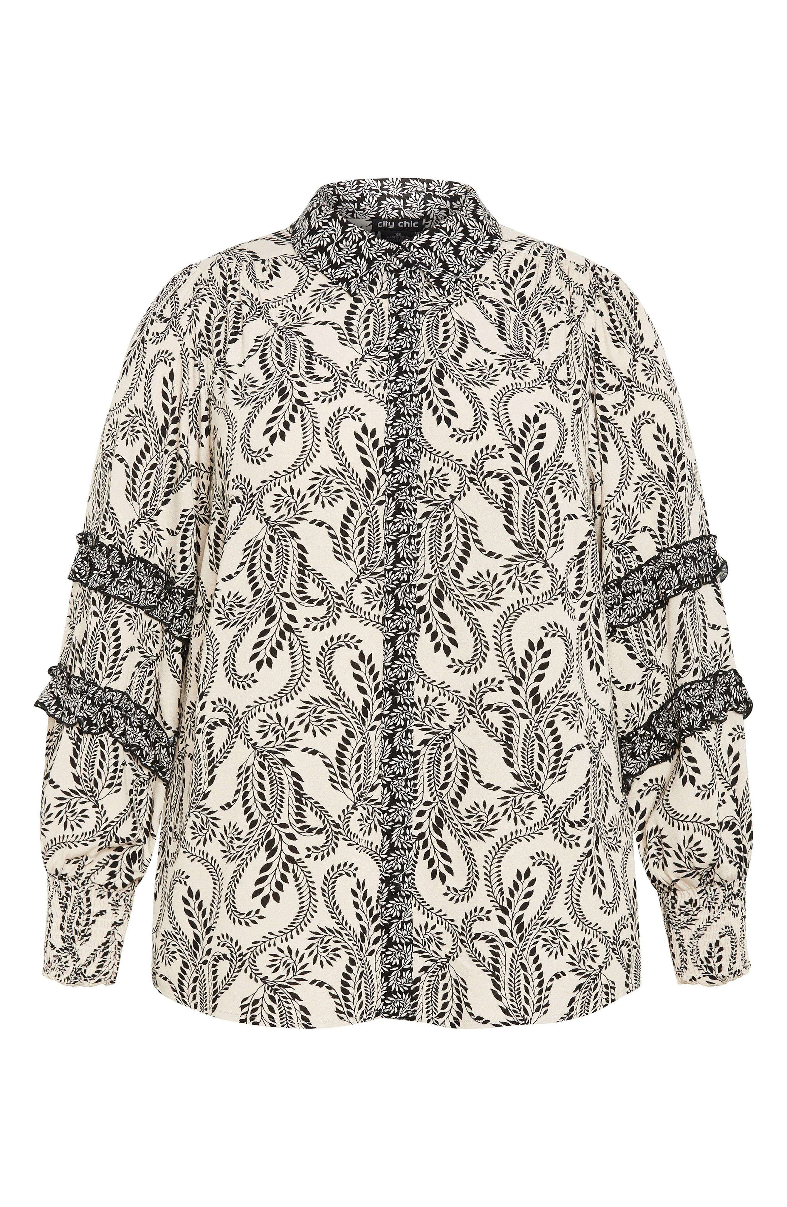 City Chic Lylah Mixed Print Long Sleeve Button-up Shirt In White