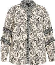 City Chic Lylah Mixed Print Long Sleeve Button-Up Shirt