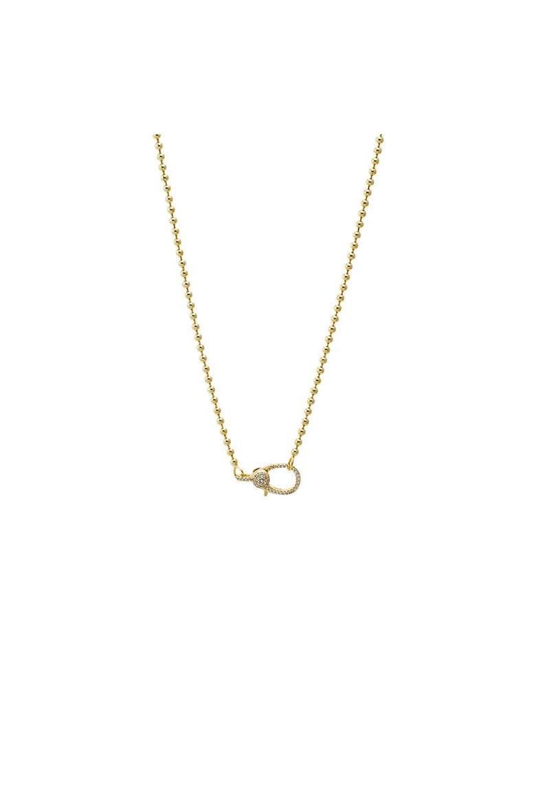 CZ Clasp Ball Chain Necklace, Main, color, Gold