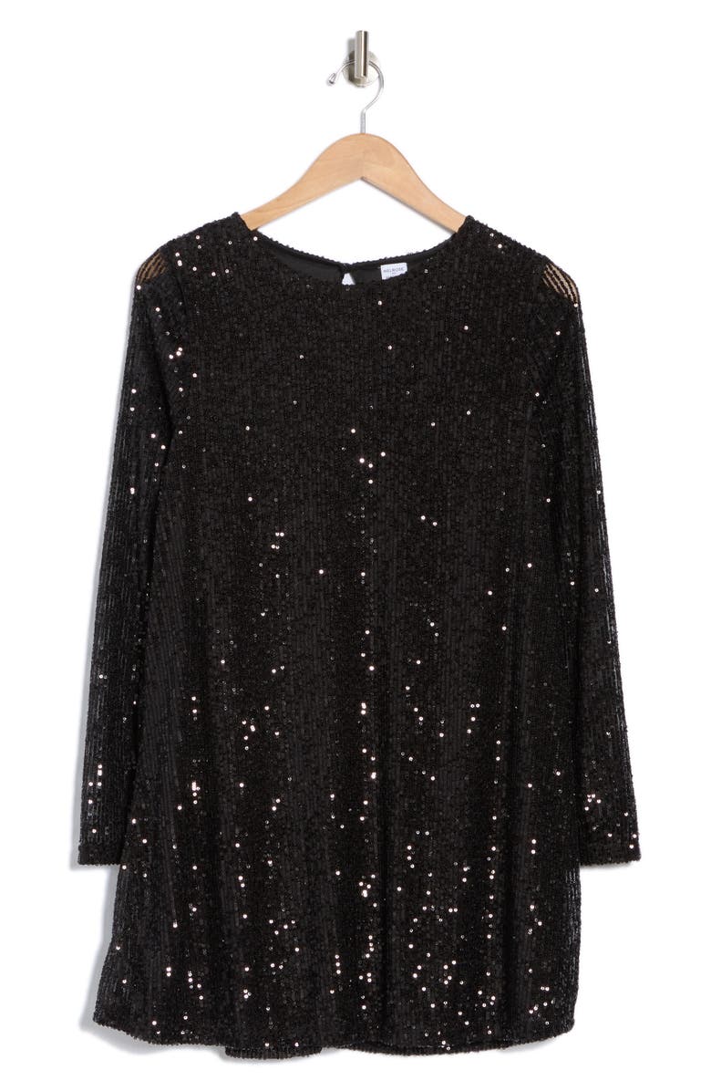 Melrose and Market Long Sleeve Sequin Minidress, Alternate, color, Black