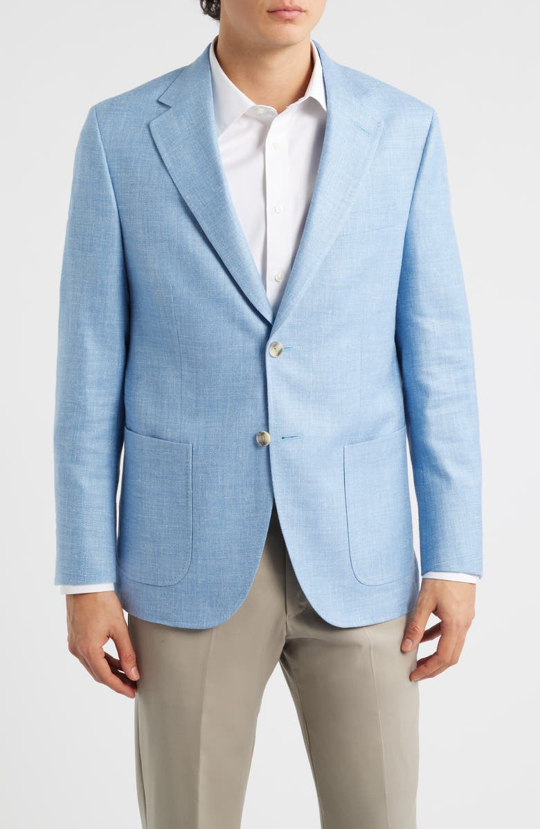 Peter Millar Hyperlight Soft Light Blue Mélange Silk & Linen Blend Sport Coat, Main, color, Light Blue