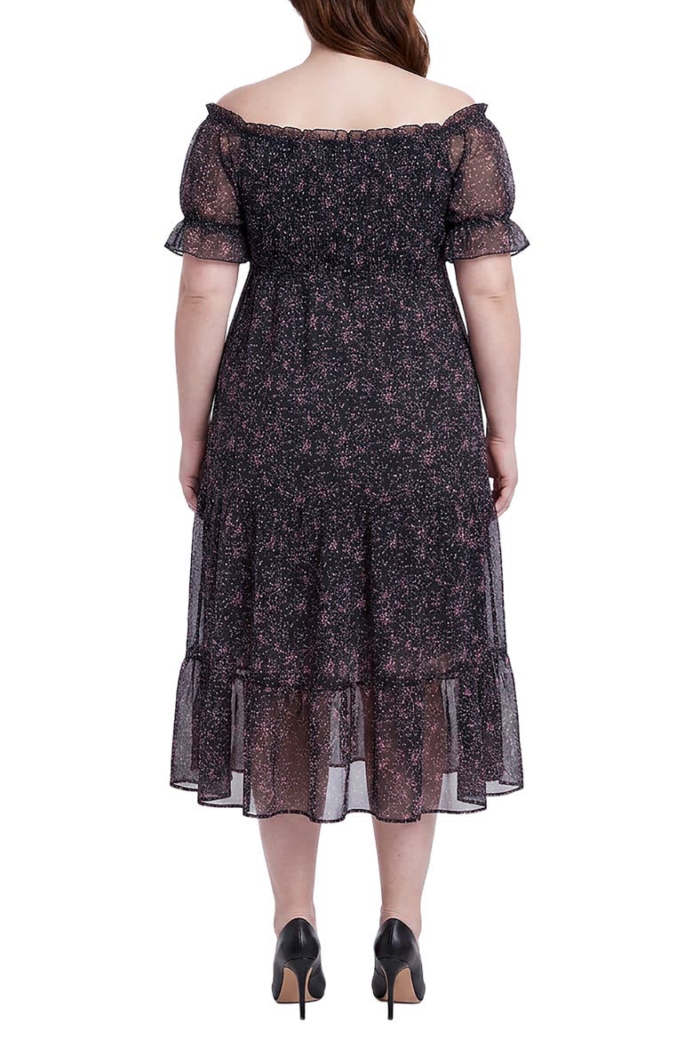 Floral Off the Shoulder Midi Dress, Alternate, color, BLACK FLORAL
