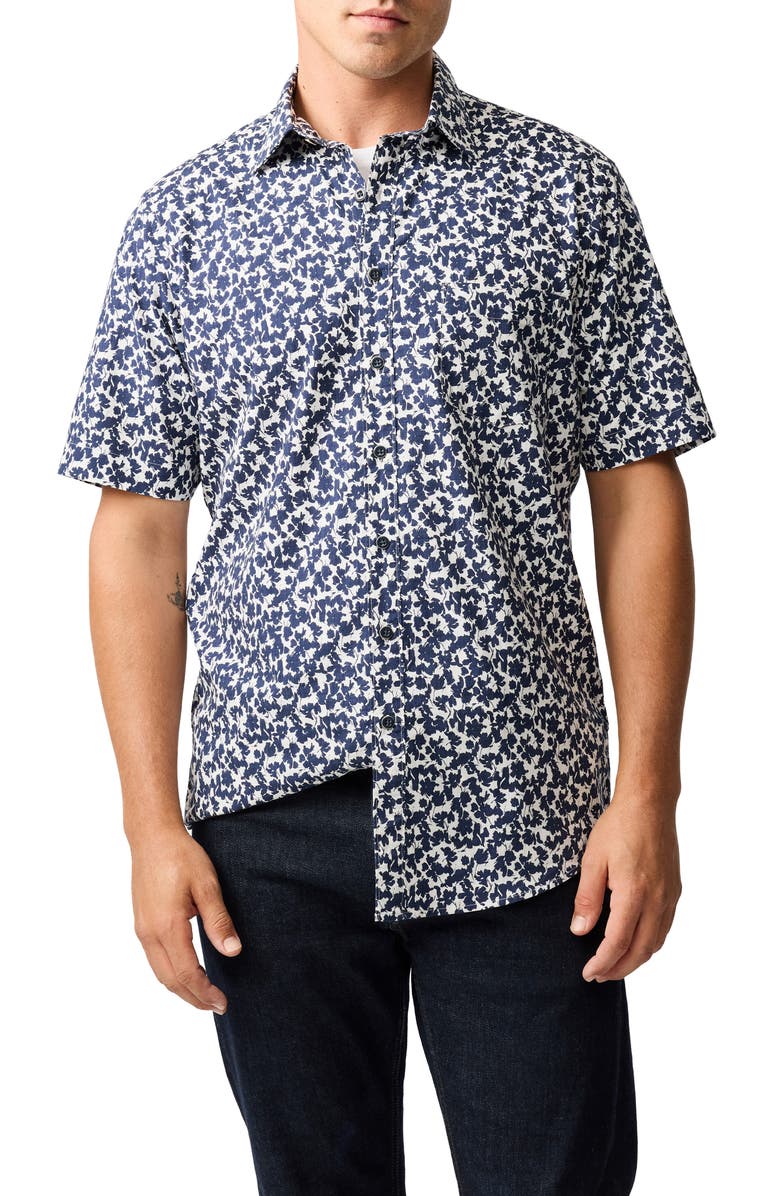 Rodd & Gunn Jameison Bay Floral Short Sleeve Cotton Button-Up Shirt, Main, color, Navy