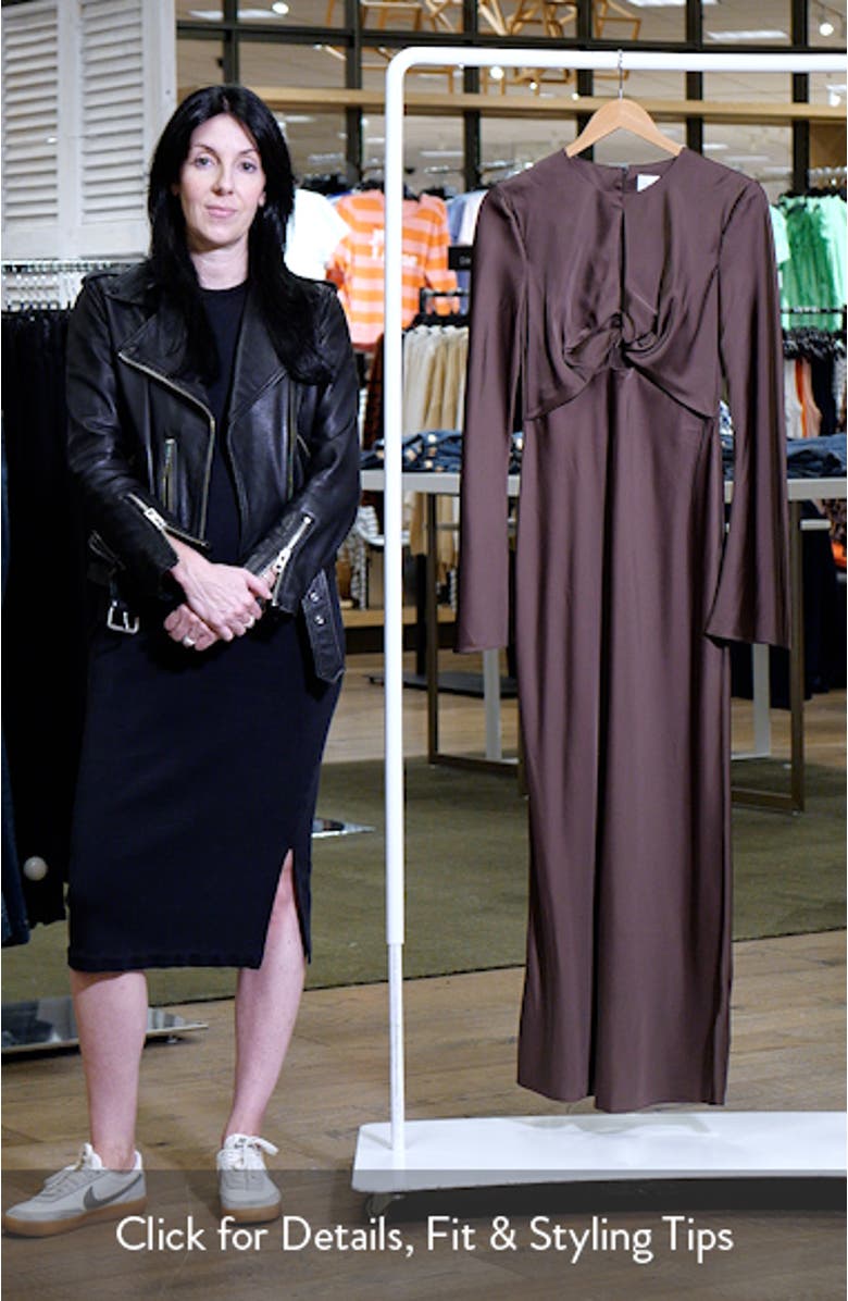 Molly Long Sleeve Cutout Detail Satin Gown, sales video thumbnail