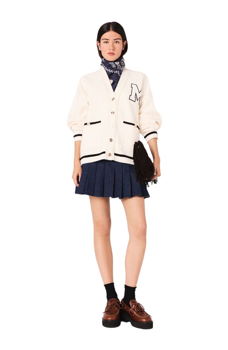 maje Long cardigan with embroidery, Main, color, Ecru