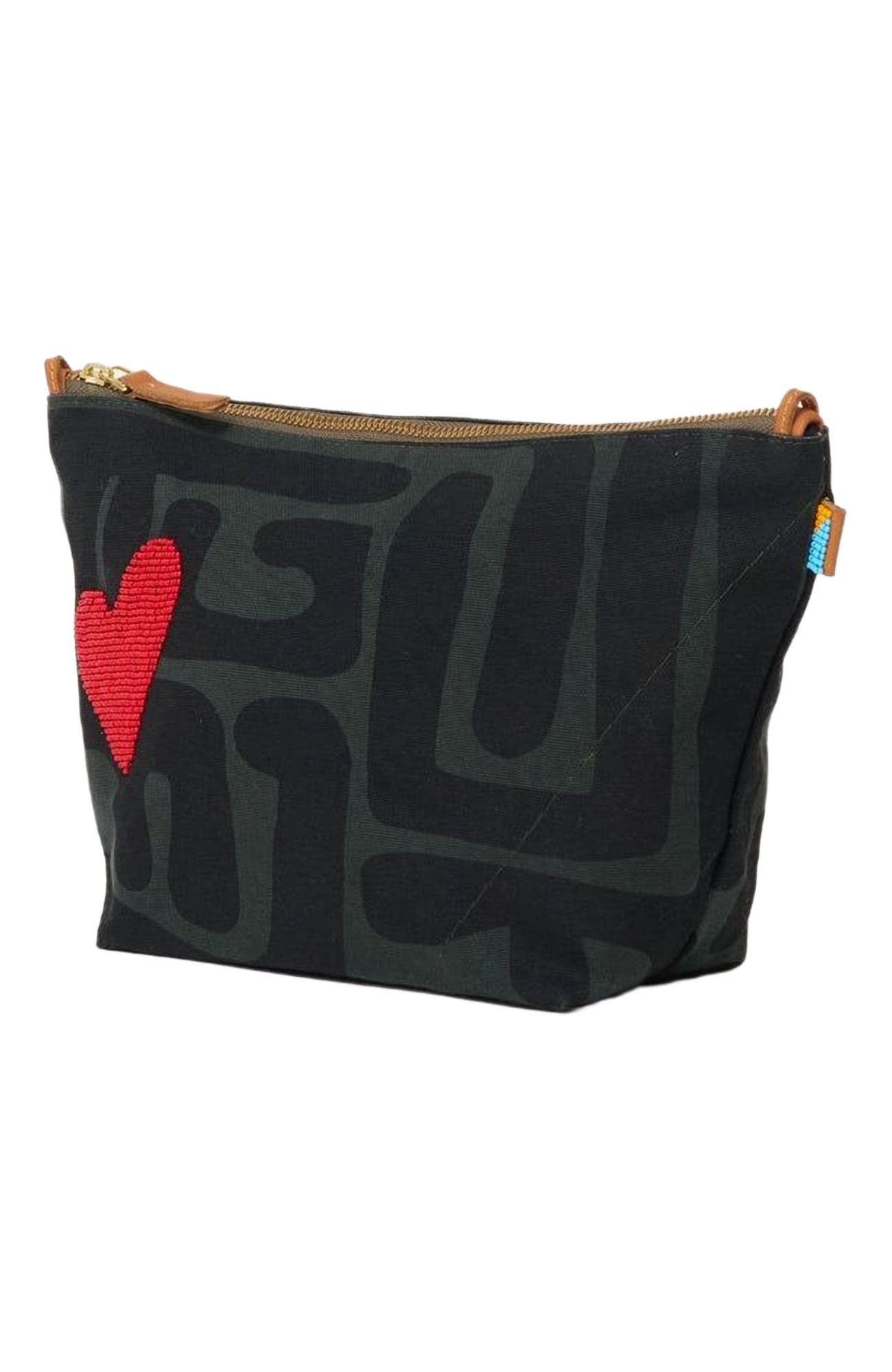 Ubuntu Life XLarge Convertible Pouch with Red Beaded Heart, Alternate, color, Safari Kuba