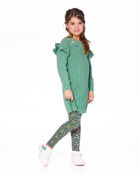Knitted Dress with Ruffles and Floral Embroidery (Little Kid & Big Kid)