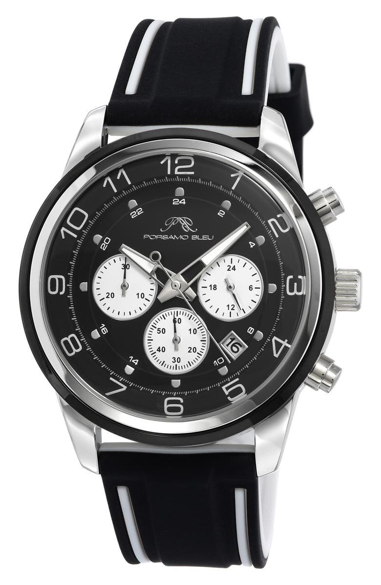 PORSAMO BLEU Men's Arthur Chronograph Silicone Strap Watch, 44mm, Main, color, Black