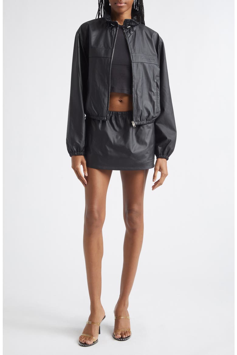 Bungee Waist Leather Miniskirt, Alternate, color, BLACK