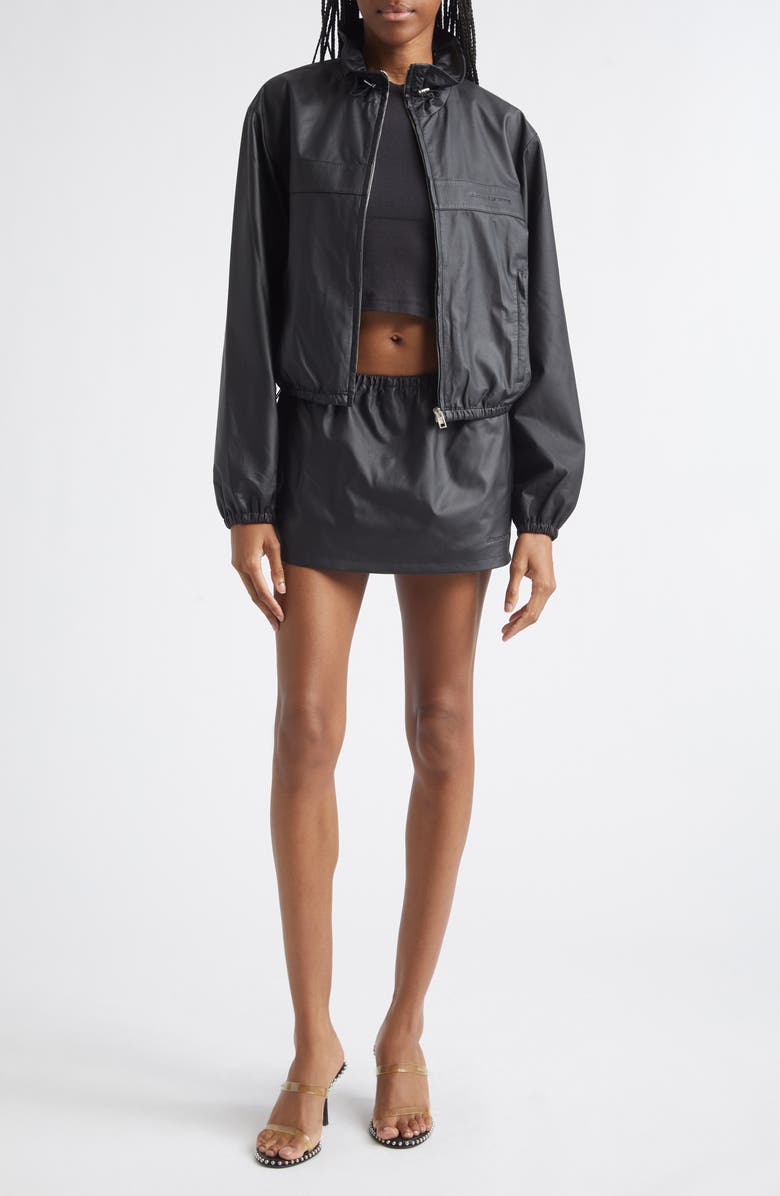 Alexander Wang Bungee Waist Leather Miniskirt, Alternate, color, Black