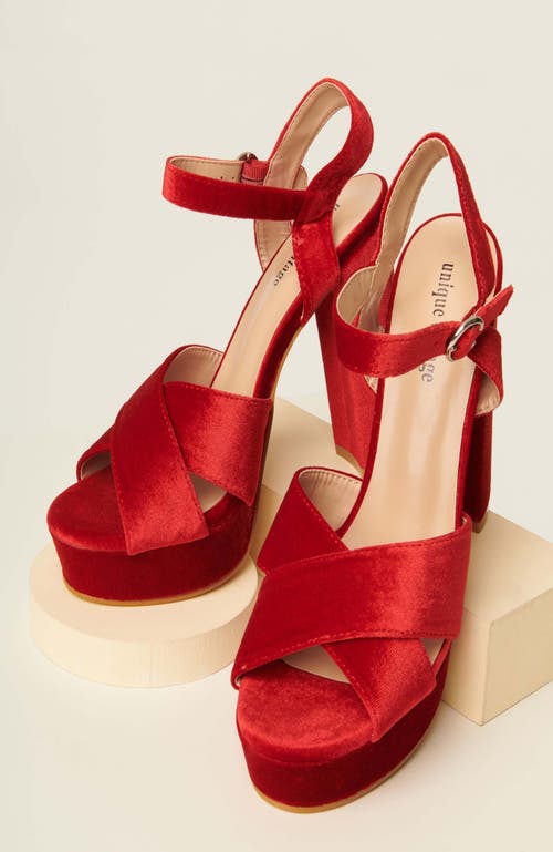 Unique Vintage 1970s Velvet Platforms In Red
