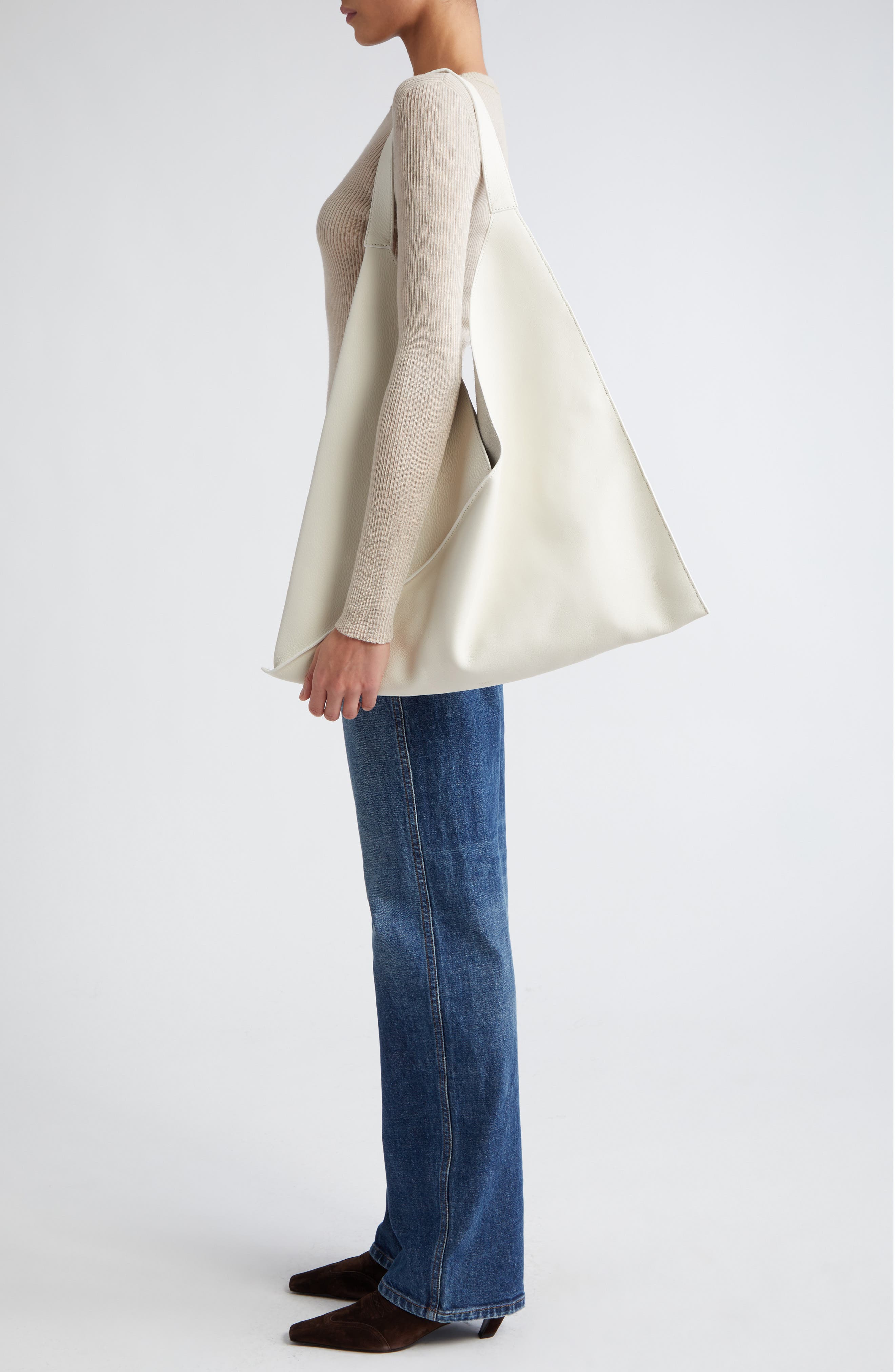 Sara Leather Tote, Alternate, color, OFF WHITE
