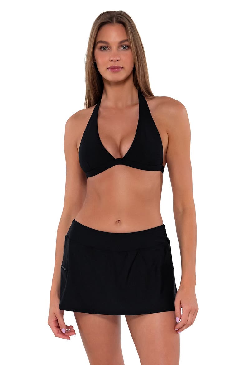 Sporty Swim Skirt Bottoms, Alternate, color, Black
