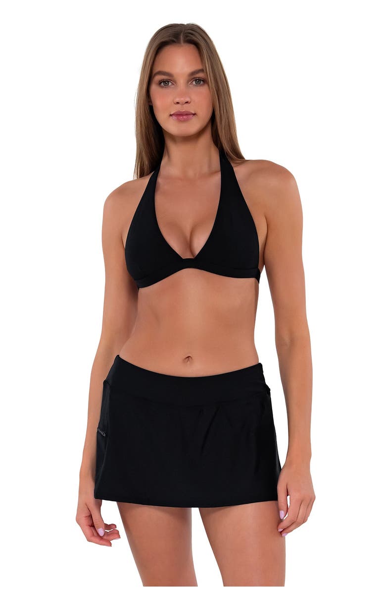 Sunsets Sporty Swim Skirt Bottoms, Alternate, color, Black