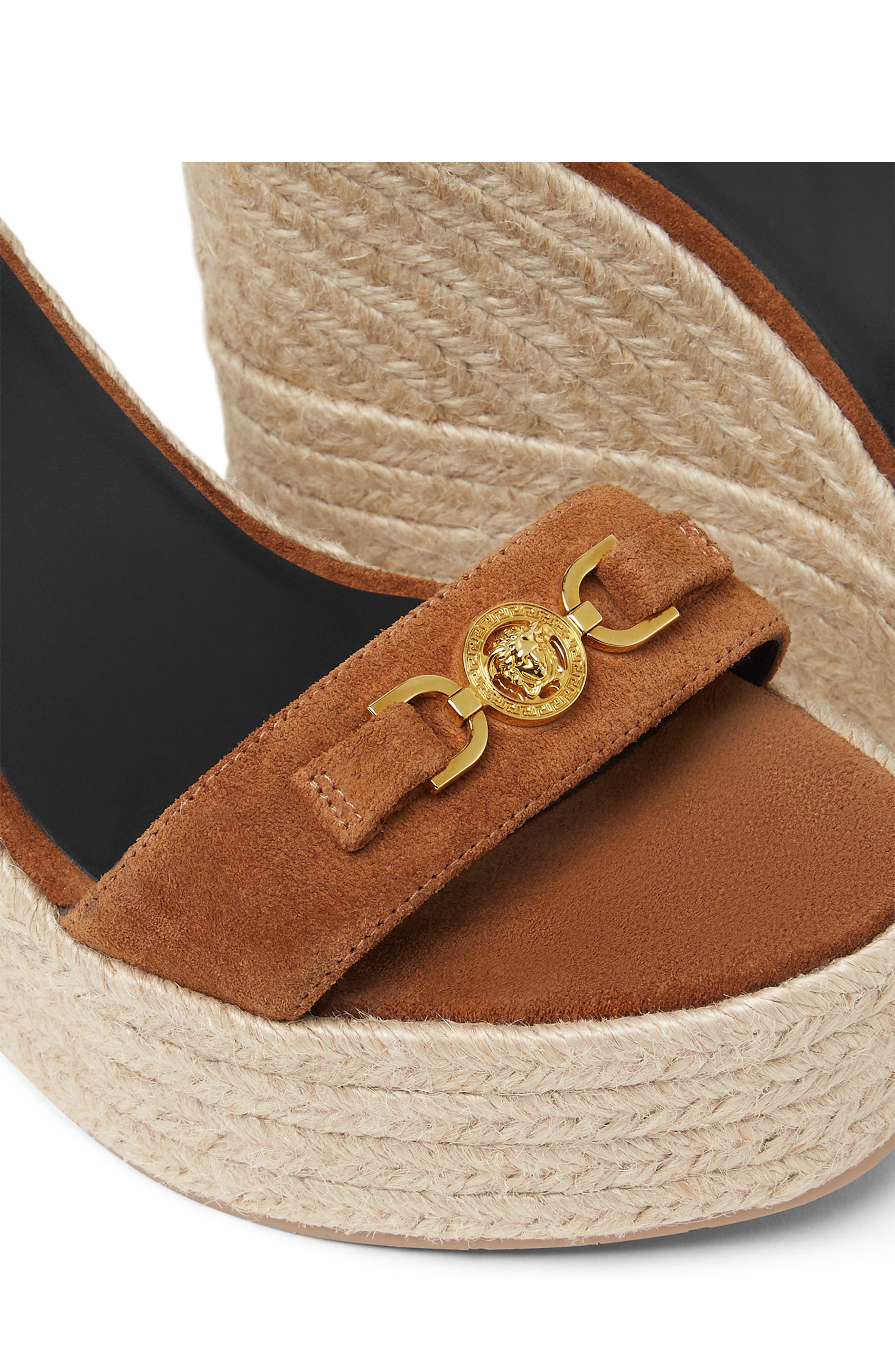 Versace Medusa '95 Suede Espadrille Wedge Sandal, Alternate, color, Spice Brown-Versace Gold