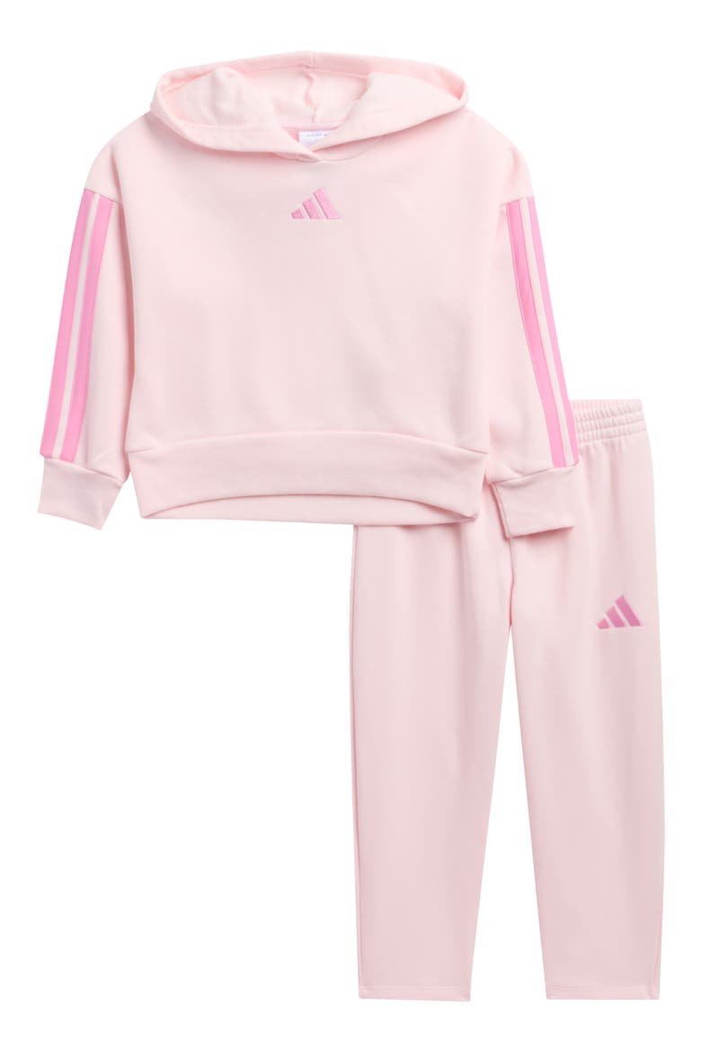 Kids' 3-Stripes Fleece Hoodie & Pants Set, Main, color, DISTILLED PINK
