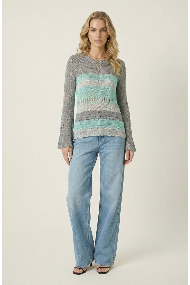 Distressed Stripe Knit Sweater, Alternate, color, Gray
