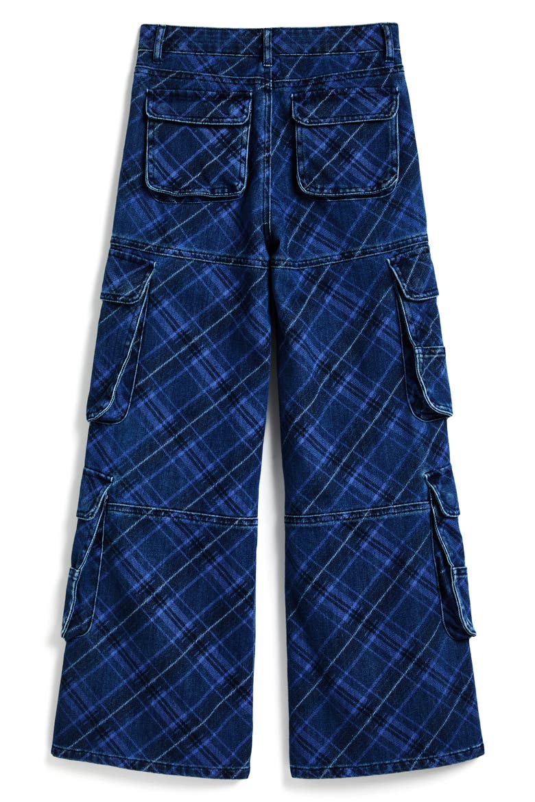 Kids' Wide Leg Double Cargo Jeans, Alternate, color, BLUE PLAID