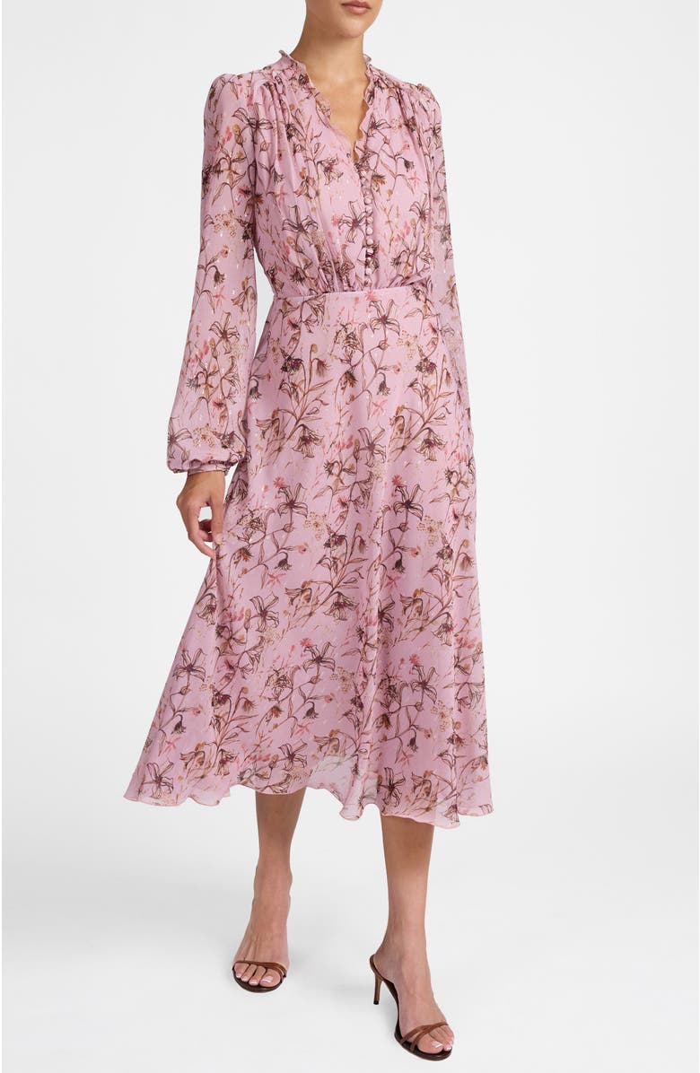 Santorelli Amal Long Sleeve Midi Dress in Floral Georgette, Main, color, Sweet Pink