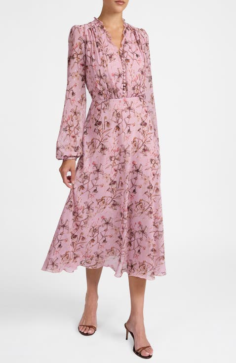 Amal Long Sleeve Midi Dress in Floral Georgette