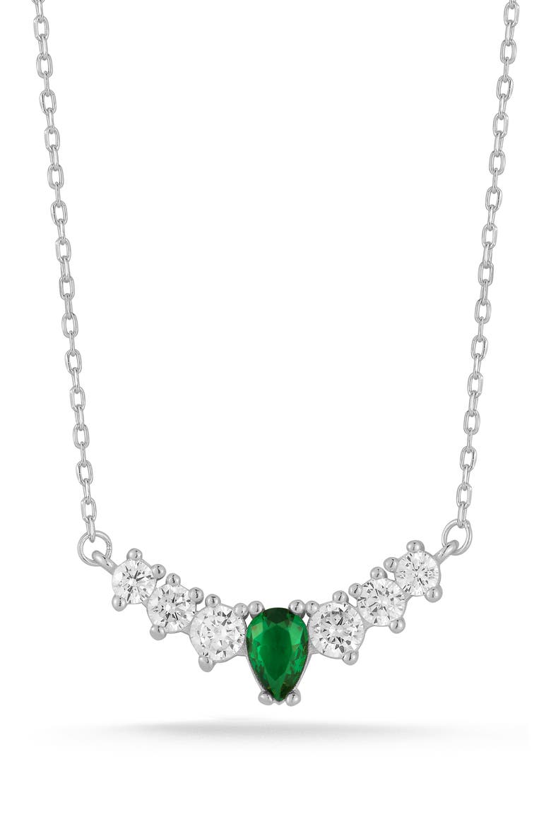 Cubic Zirconia Curved Bar Pendant Necklace, Main, color, SILVER