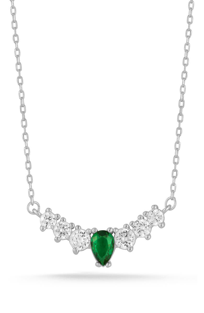 GLAZE JEWELRY Cubic Zirconia Curved Bar Pendant Necklace, Main, color, Silver