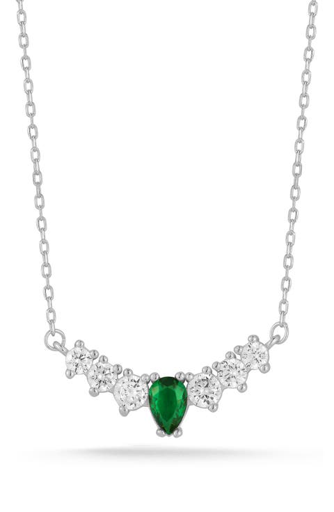 Cubic Zirconia Curved Bar Pendant Necklace