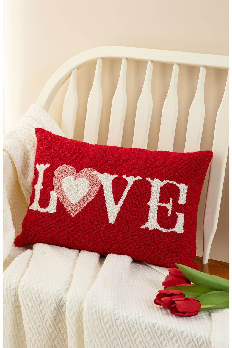 18"L Valentine's Hooked LOVE Pillow, Alternate, color, Red