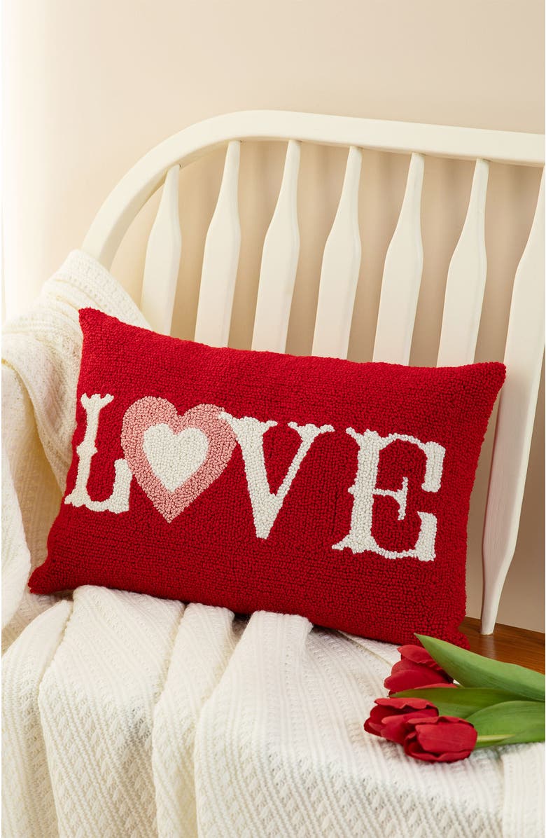 Glitzhome 18"L Valentine's Hooked LOVE Pillow, Alternate, color, Red