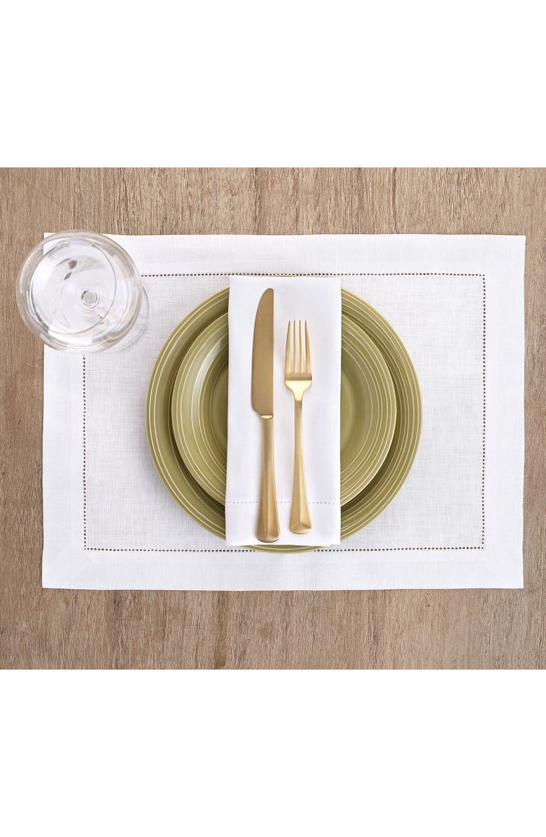 Solino Home Linen Placemats - Classic Hemstitch - Set of 6, 14" x 19", Alternate, color, White