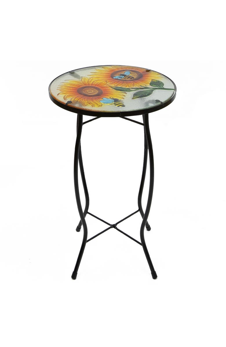 Northlight 19" Sunflower and Bumblebee Glass Patio Side Table, Main, color, Yellow