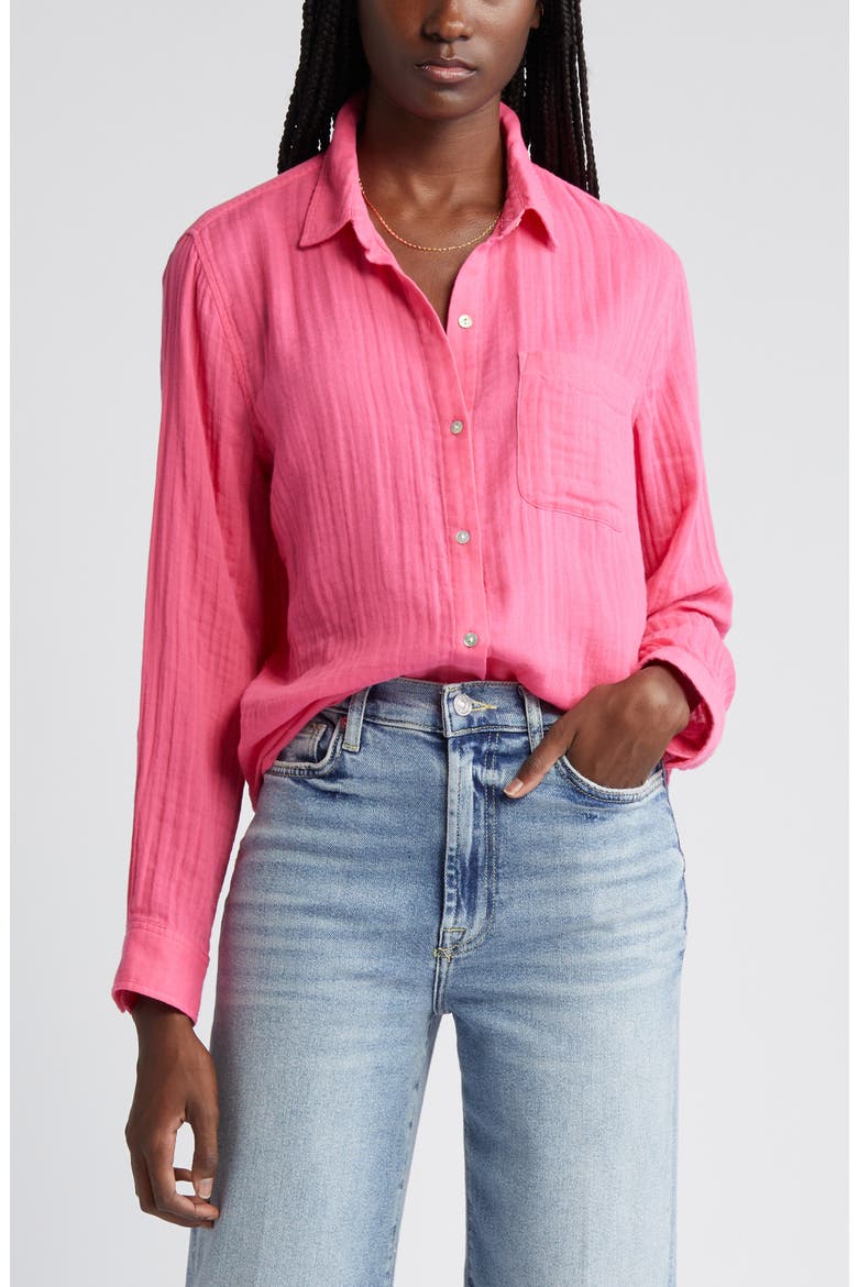 Ellis Cotton Gauze Button-Up Shirt, Alternate, color, HIBISCUS