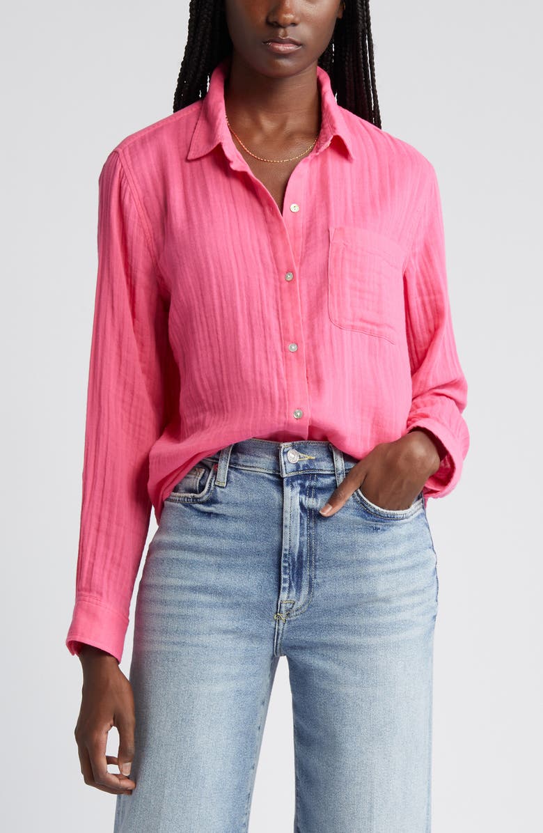 Rails Ellis Cotton Gauze Button-Up Shirt, Alternate, color, Hibiscus