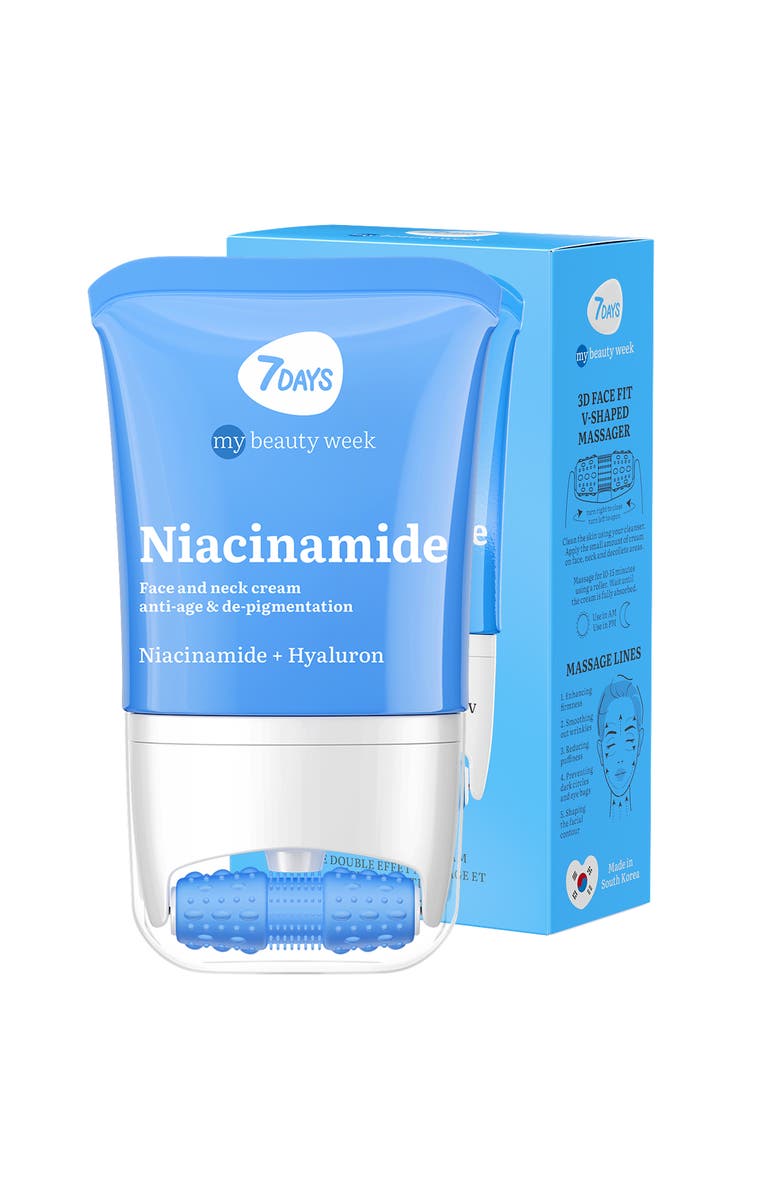 7DAYS Face Moisturizer with Niacinamide for Brightening & Smoothing with 3D Massage Applicator, Main, color, White