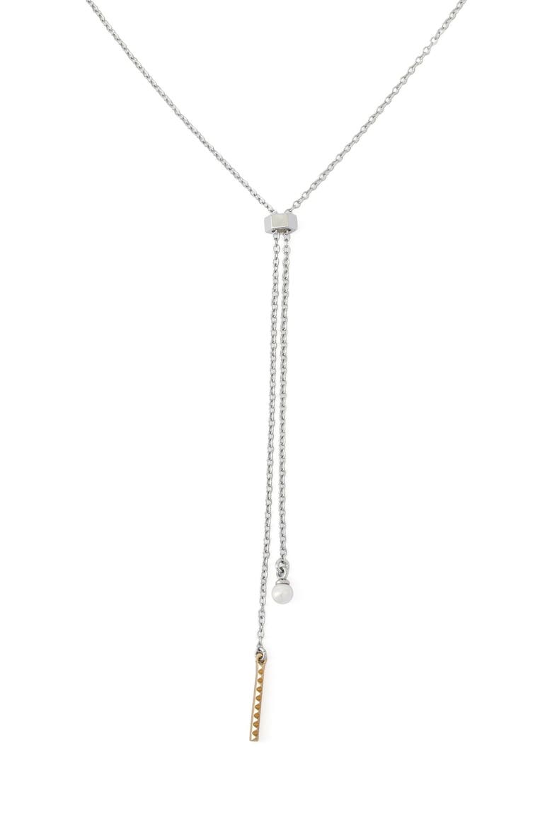 Chain & Faux Pearl Y-Necklace, Main, color, SHINY RHODIUM