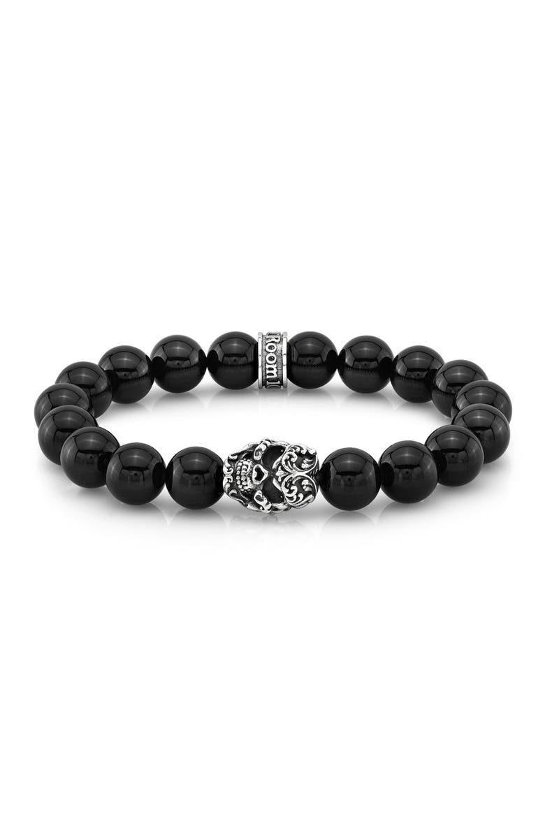 Room101 Filigree Skull Bead Bracelet, Main, color, Black