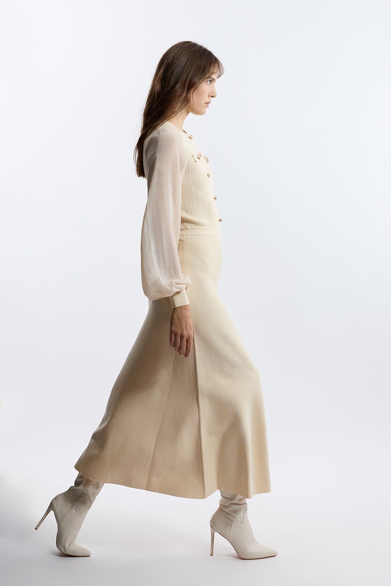 Military Trim Chiffon Sleeve Knit Dress, Alternate, color, Cream