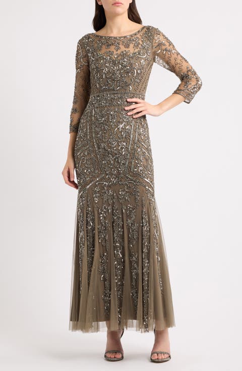 Beaded Chiffon Column Gown