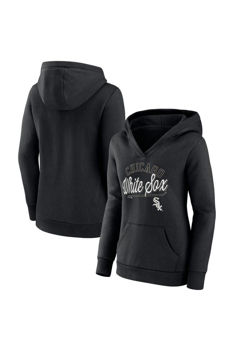 Women's Fanatics Branded Black Chicago White Sox Simplicity Crossover V-Neck Pullover Hoodie, Main, color, Black