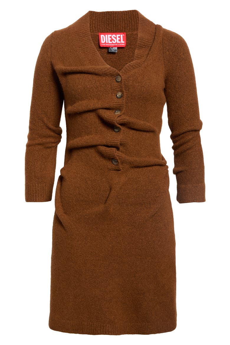 M-Anita Asymmetric Button Ribbed Wool Blend Dress, Alternate, color, BROWN